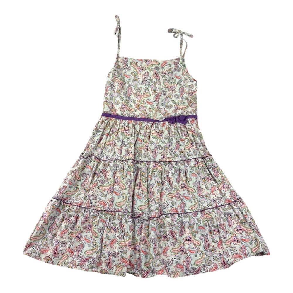 Duendes Girls'‎ Paisley Tiered Sundress Cream & Purple Size 10